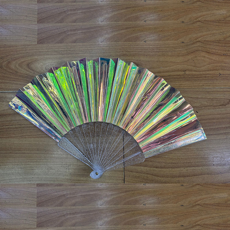 Color-Changing Plastic Folding Fan – Holographic Iridescent Hand Fan for Pride Drag Shows Parties