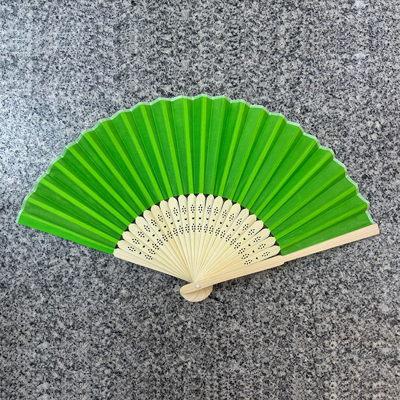 Solid Green Paper Folding Hand Fan, Natural Bamboo Ribs Handheld Fan for Wedding Party DIY Craft Decor