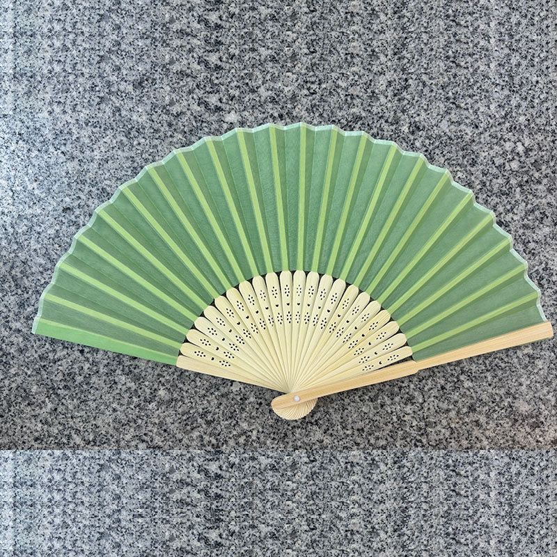 Solid Matcha Green Paper Folding Hand Fan, Perforated Natural Bamboo Rib Fan for Wedding Favors DIY Craft Party Decor