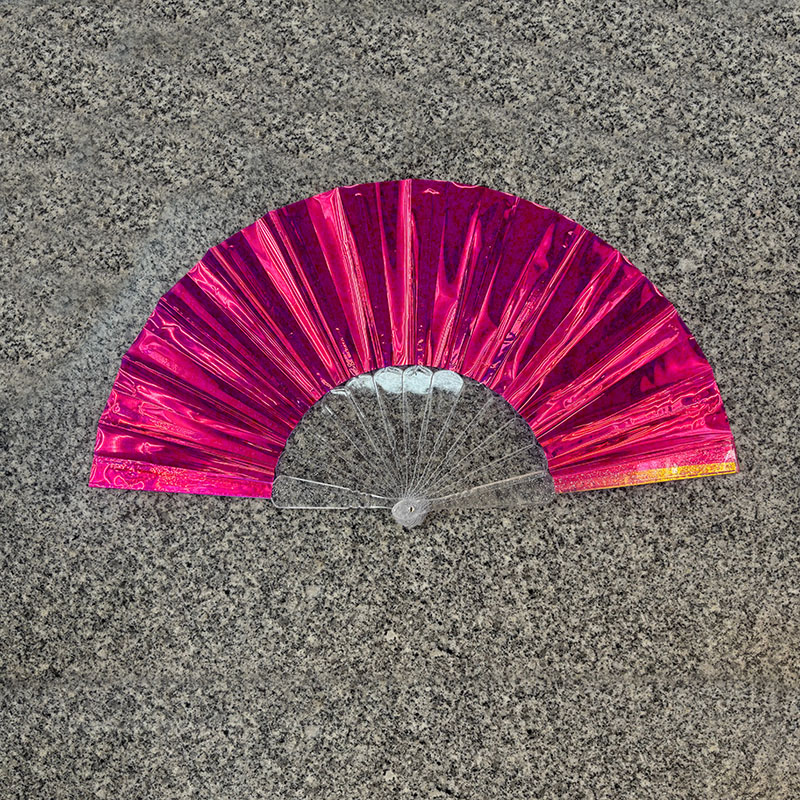 Hot Pink Metallic Mirror Folding Hand Fan, Clear Transparent Plastic Rib Rave Fan for Festival Drag Queen Costume Accessory