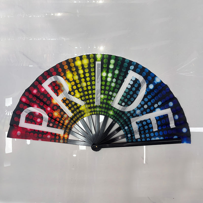 Rainbow Dot PRIDE Folding Hand Fan, Black Plastic Rib LGBTQ Pride Fan for Pride Parade Festival Costume Accessory
