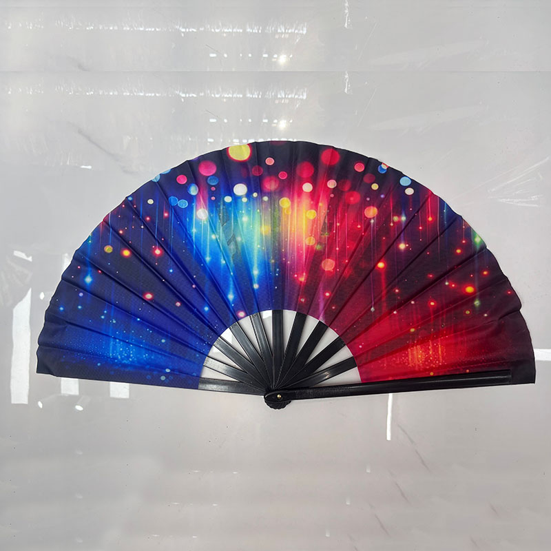 Neon Bokeh Disco Hand Fan, Black Frame Foldable Fan for Vintage 70s Disco Ball Party & Club Outfit Decor