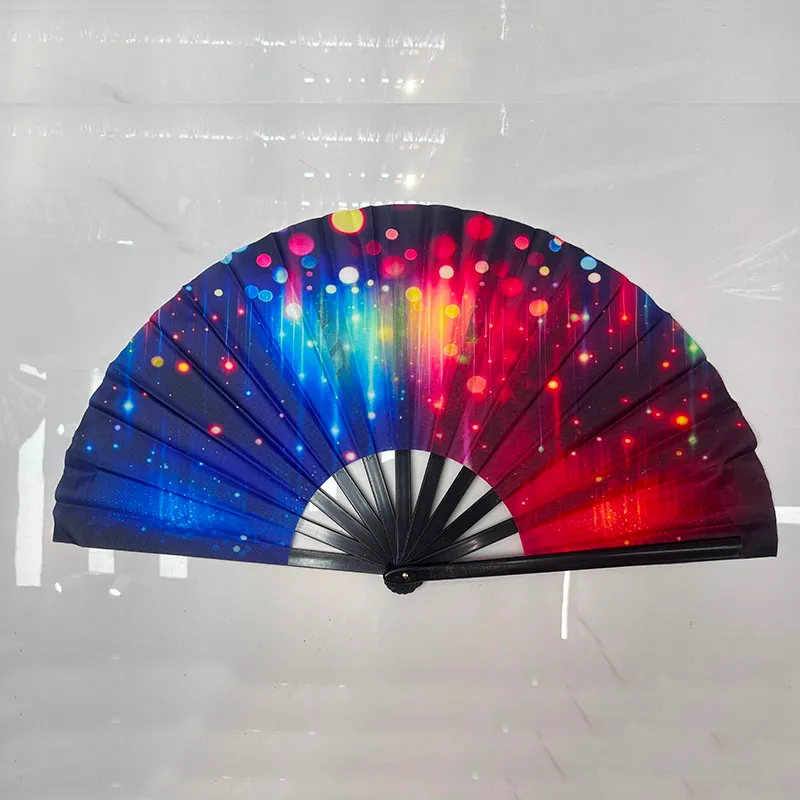 Colorful galaxy print folding hand fan, loud clack fan, festival rave dance fan for party performance bulk