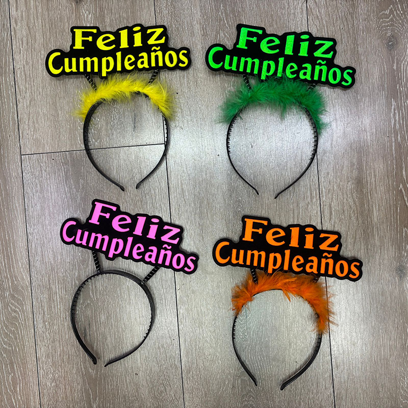 Feliz Cumpleaños Feather Birthday Headband, Spanish Happy Birthday Letter Hair Hoop for Mexican Latin Birthday Party Favor Decor