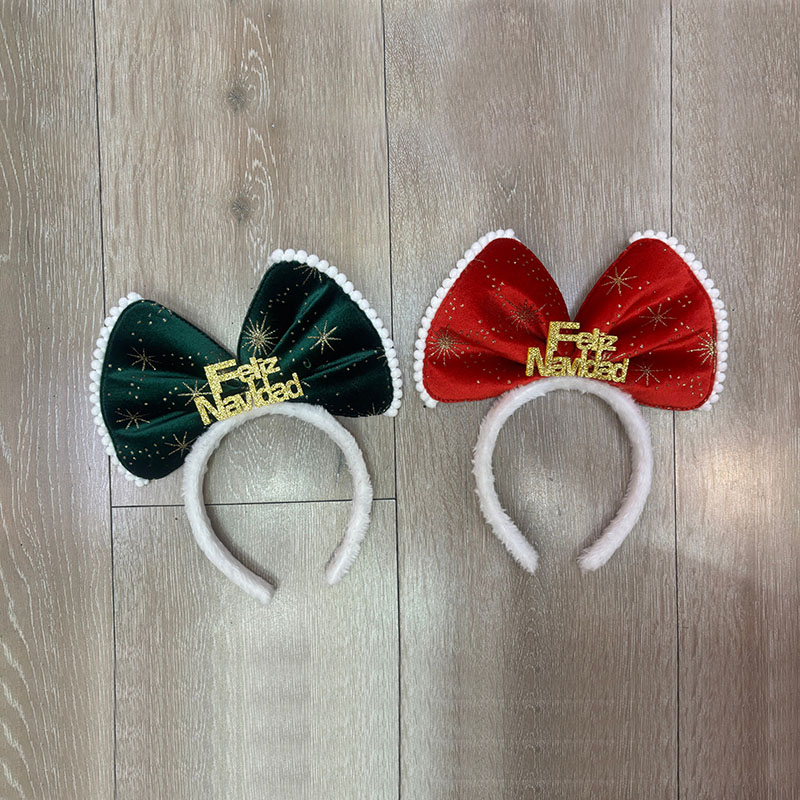 Feliz Navidad Bow Christmas Headband, Spanish Xmas Satin Star Bow Hair Hoop for Mexico Latin Christmas Party Costume Accessory
