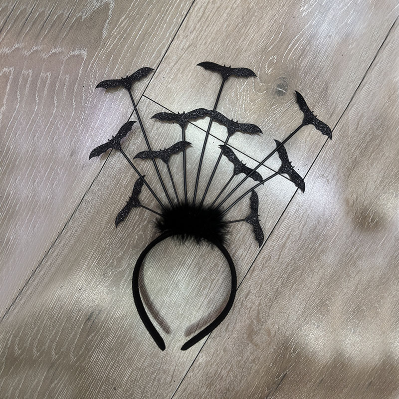 Glitter Black Bat Headband, Fluffy Faux Fur Bat Spike Hair Hoop for Halloween Gothic Cosplay Costume Accessory