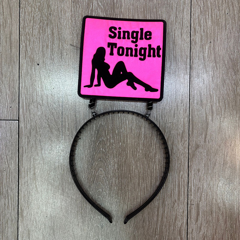 Single Tonight Neon Pink Slogan Headband, Lady Silhouette Spring Hair Hoop for Bachelorette Hen Night Party Costume Accessory