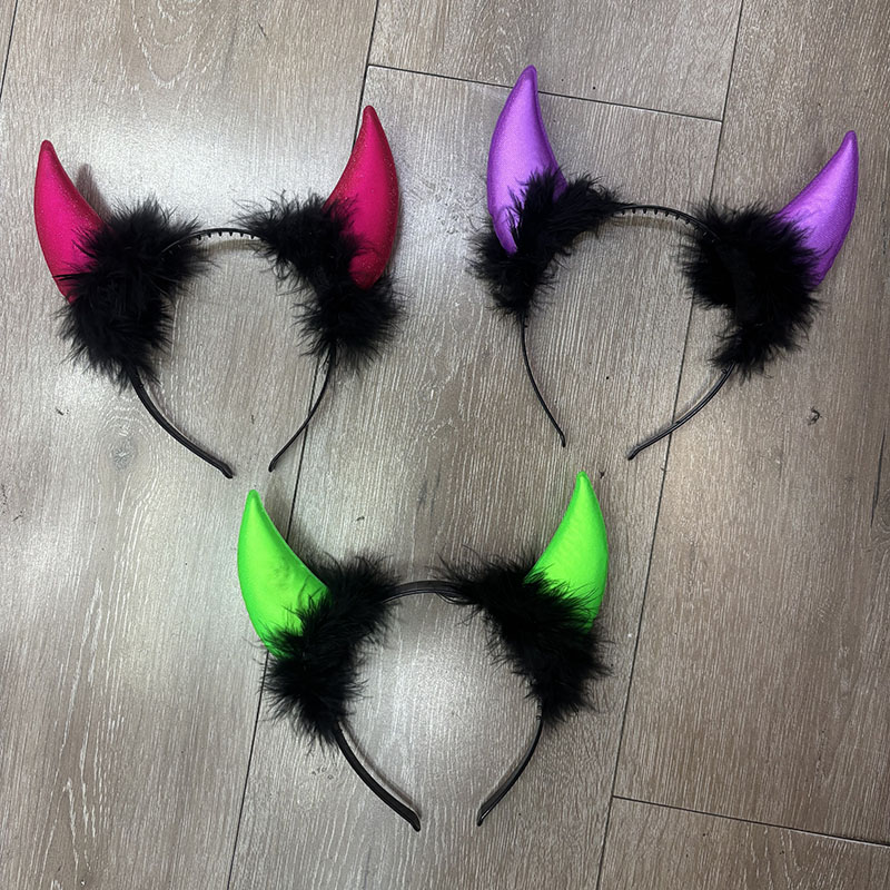 Glitter Devil Horn Headband, Black Fluffy Feather Demon Horn Hair Hoop for Halloween Gothic Cosplay Costume Accessory