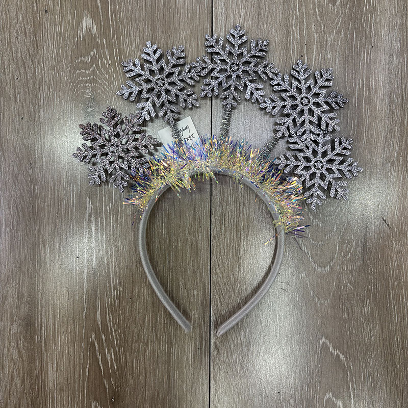 Silver Glitter Snowflake Christmas Headband, Iridescent Tinsel Trim Winter Hair Hoop for Xmas Holiday Party Costume Accessory