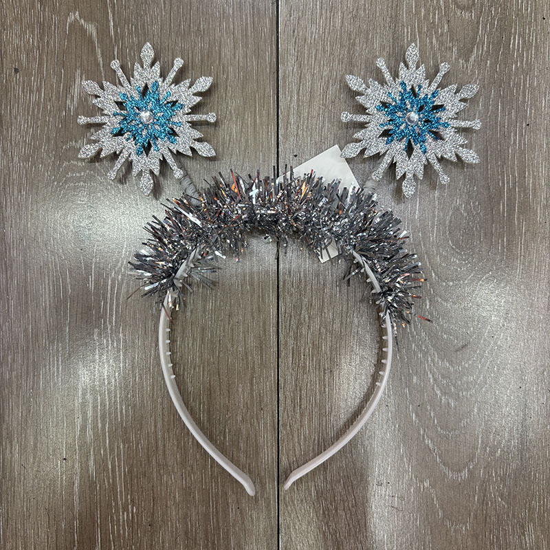 Blue Center Silver Glitter Snowflake Headband, Silver Tinsel Winter Hair Hoop for Christmas New Year Holiday Party Costume Accessory