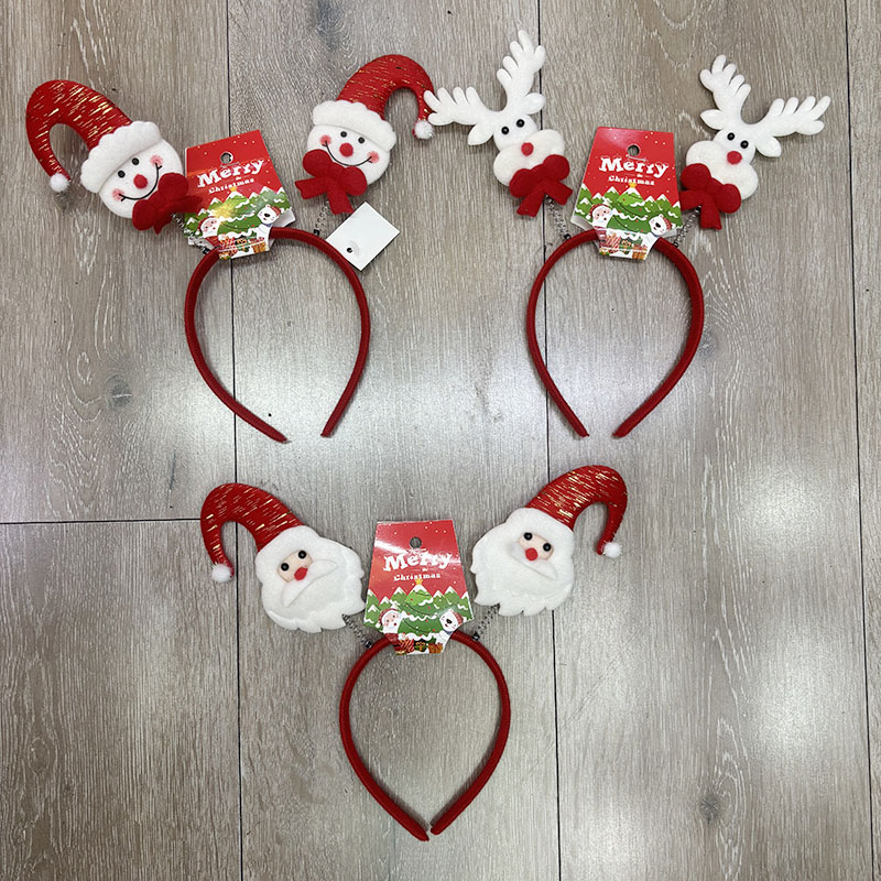 Double Spring Santa & Reindeer Headband, Plush Double Ornament Hair Hoop for Kids Adult Christmas Party Costume Accessory