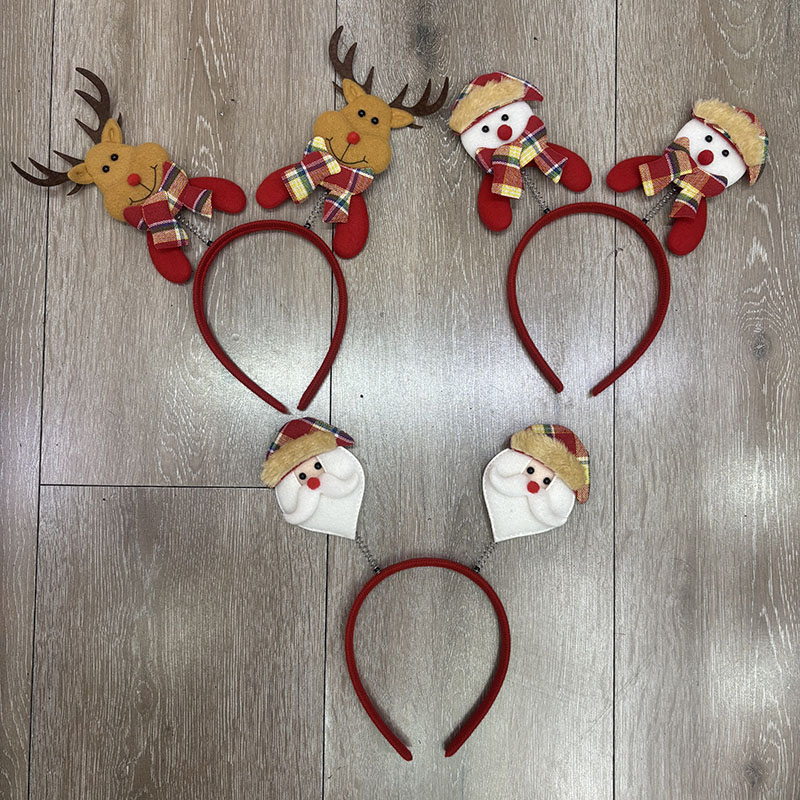 Plaid Scarf Spring Santa Reindeer Headband, Double Plush Character Hair Hoop for Kids Adult Christmas Holiday Costume Accessory