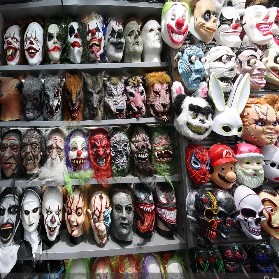 Wholesale Halloween latex masks, scary horror masks, clown monster animal cosplay masks, fancy dress costume accessories bulk