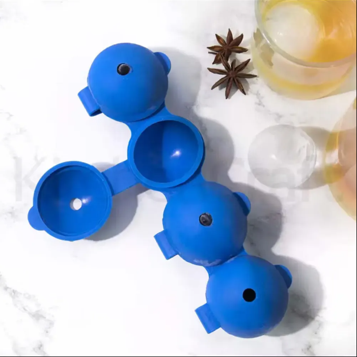 4 Cavity Large Round Ice Ball Maker Mold, Plastic Sphere Ice Cube Tray with Flip Lid, Reusable Big Ice Ball Mold for Whiskey Bourbon Cocktail Beverage Drinks