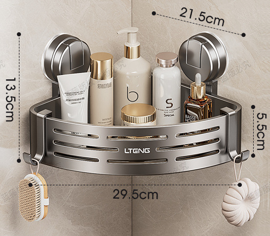 Bathroom Suction Cup Triangle Basket Shelf - No-Drill Wall-Mounted Storage Rack for Bathroom Vanity Corners, Toilet and Wall-Mounted Organization