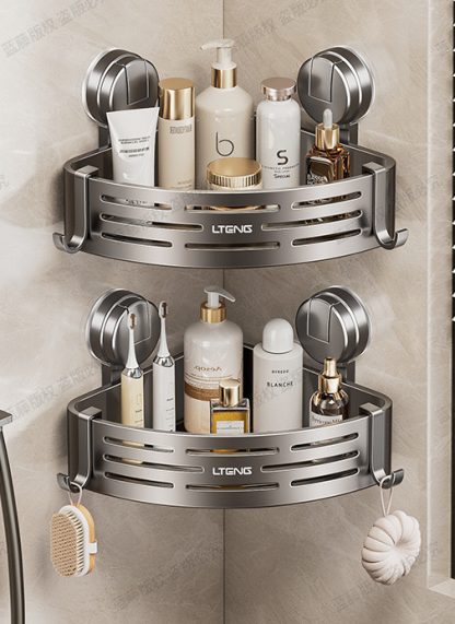 Bathroom Suction Cup Triangle Basket Shelf - No-Drill Wall-Mounted Storage Rack for Bathroom Vanity Corners, Toilet and Wall-Mounted Organization