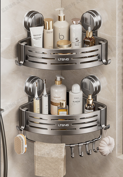 Bathroom Suction Cup Triangle Basket Shelf - No-Drill Wall-Mounted Storage Rack for Bathroom Vanity Corners, Toilet and Wall-Mounted Organization