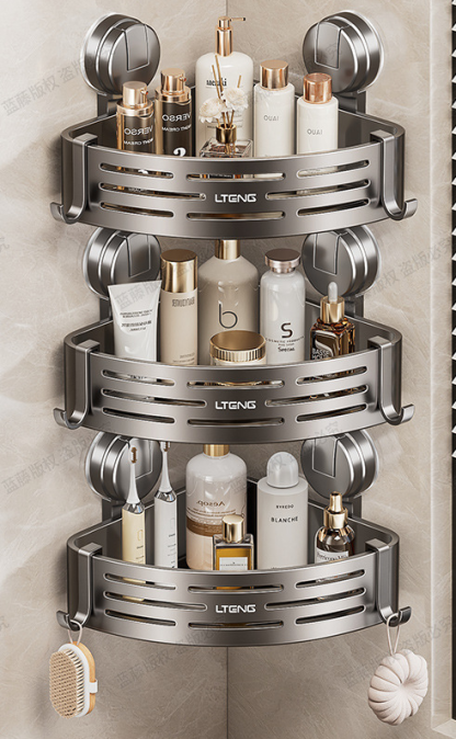 Bathroom Suction Cup Triangle Basket Shelf - No-Drill Wall-Mounted Storage Rack for Bathroom Vanity Corners, Toilet and Wall-Mounted Organization