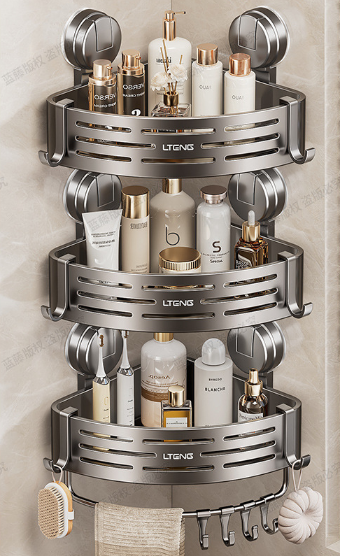 Bathroom Suction Cup Triangle Basket Shelf - No-Drill Wall-Mounted Storage Rack for Bathroom Vanity Corners, Toilet and Wall-Mounted Organization