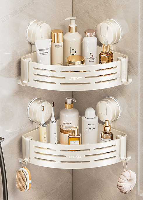 Bathroom Suction Cup Triangle Basket Shelf - No-Drill Wall-Mounted Storage Rack for Bathroom Vanity Corners, Toilet and Wall-Mounted Organization