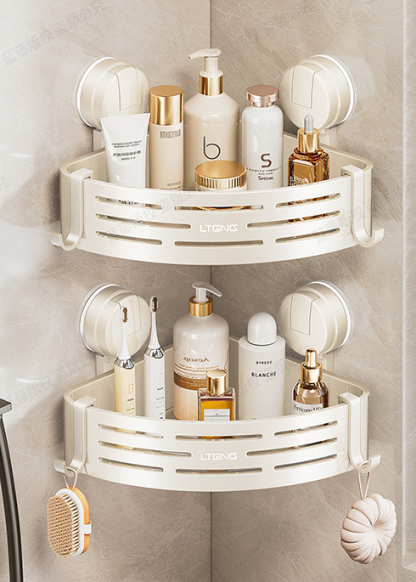 Bathroom Suction Cup Triangle Basket Shelf - No-Drill Wall-Mounted Storage Rack for Bathroom Vanity Corners, Toilet and Wall-Mounted Organization