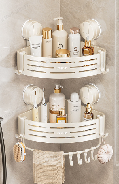 Bathroom Suction Cup Triangle Basket Shelf - No-Drill Wall-Mounted Storage Rack for Bathroom Vanity Corners, Toilet and Wall-Mounted Organization