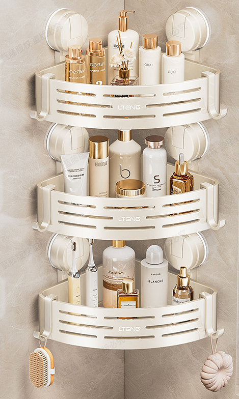 Bathroom Suction Cup Triangle Basket Shelf - No-Drill Wall-Mounted Storage Rack for Bathroom Vanity Corners, Toilet and Wall-Mounted Organization