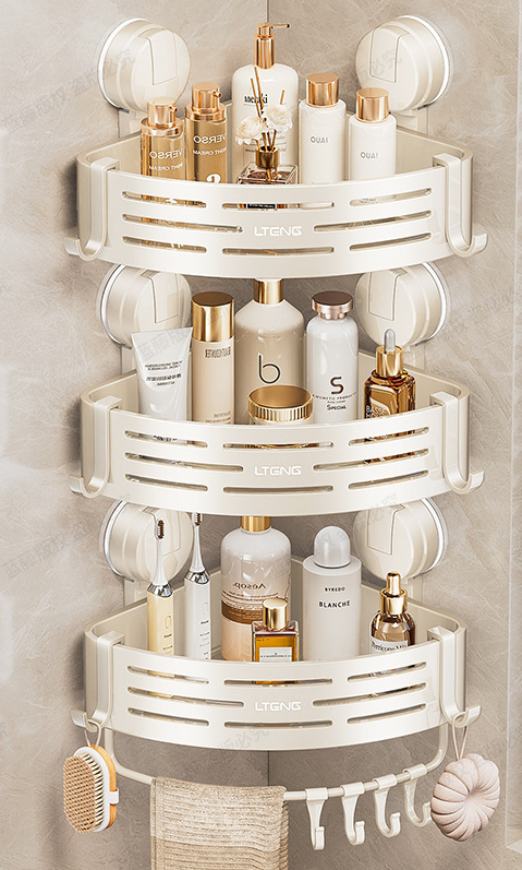 Bathroom Suction Cup Triangle Basket Shelf - No-Drill Wall-Mounted Storage Rack for Bathroom Vanity Corners, Toilet and Wall-Mounted Organization