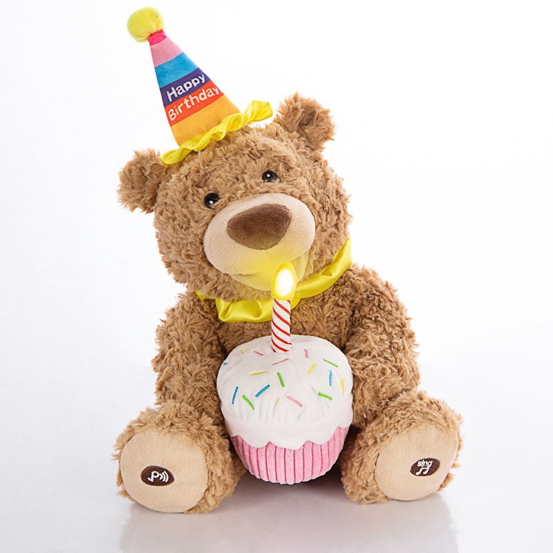 Cartoon Birthday Cake Teddy Bear Plush Toy - Electric Singing Bear Doll, Kids' Stuffed Toy for Birthday Gifts