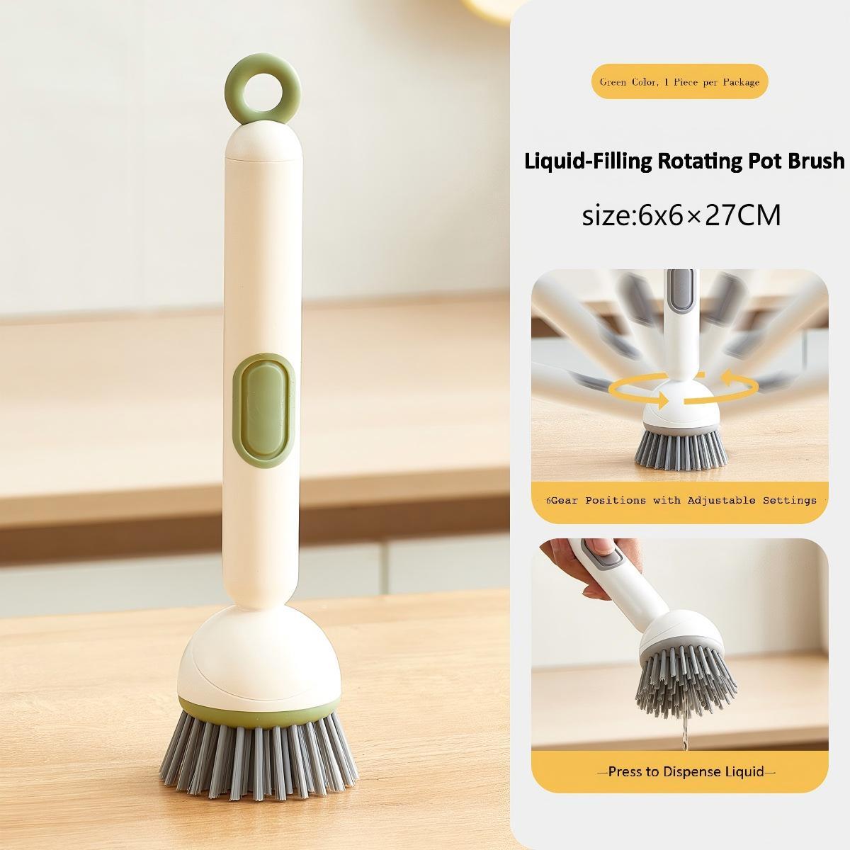 Liquid-Filling Rotating Pot Brush - Household Dish & Pot Cleaning Brush, Long-Handled Rotating Cleaning Brush for Kitchen