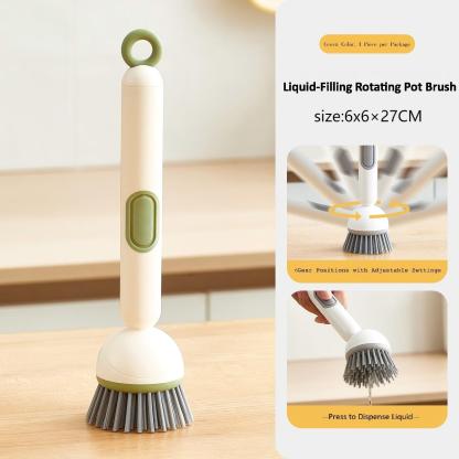 Liquid-Filling Rotating Pot Brush - Household Dish & Pot Cleaning Brush, Long-Handled Rotating Cleaning Brush for Kitchen