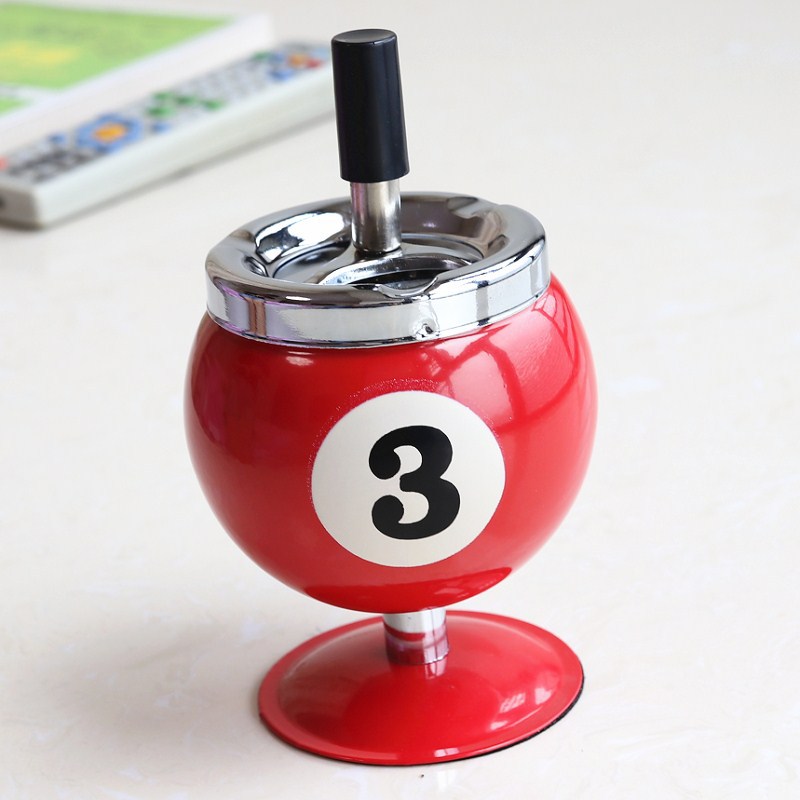 Bestselling Creative Billiard-Style Metal Ashtray - With Lid, Prevents Ash from Flying, Office Billiard Decor Ashtray