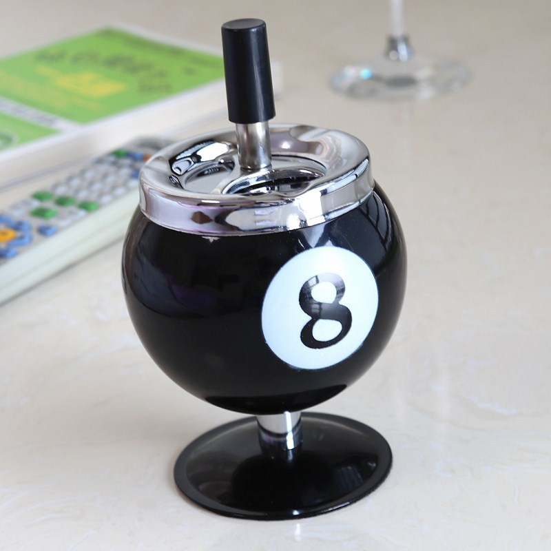 Bestselling Creative Billiard-Style Metal Ashtray - With Lid, Prevents Ash from Flying, Office Billiard Decor Ashtray