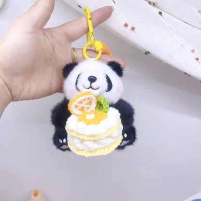 New Arrival: Knitted “Cake in Hand” Giant Panda Plush Charm – Cute Stuffed Chengdu Panda Doll for Bags & Keychains, Perfect Gift