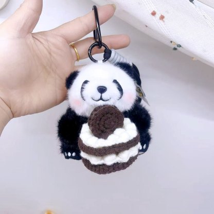New Arrival: Knitted “Cake in Hand” Giant Panda Plush Charm – Cute Stuffed Chengdu Panda Doll for Bags & Keychains, Perfect Gift