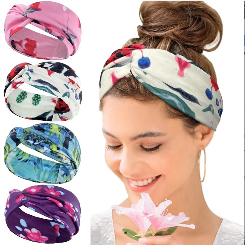 Bohemian Yoga Sports Hair Bands Women's Wide Edge Cotton Stretch Hair Bands Running Hair Bands Hair Accessories Headpieces
