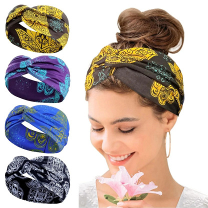 Bohemian Yoga Sports Hair Bands Women's Wide Edge Cotton Stretch Hair Bands Running Hair Bands Hair Accessories Headpieces