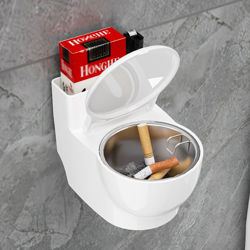 New Chinese Style Wall-Mounted Toilet Ashtray with Lid - Large Cute Creative Gift, Stylish & Ash-Proof