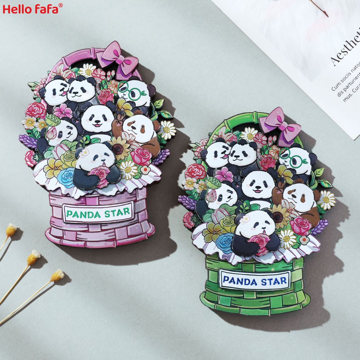Chengdu Cartoon Panda Flower Basket Sliding Fridge Magnet, Creative Cultural & Creative Magnetic Fridge Magnet