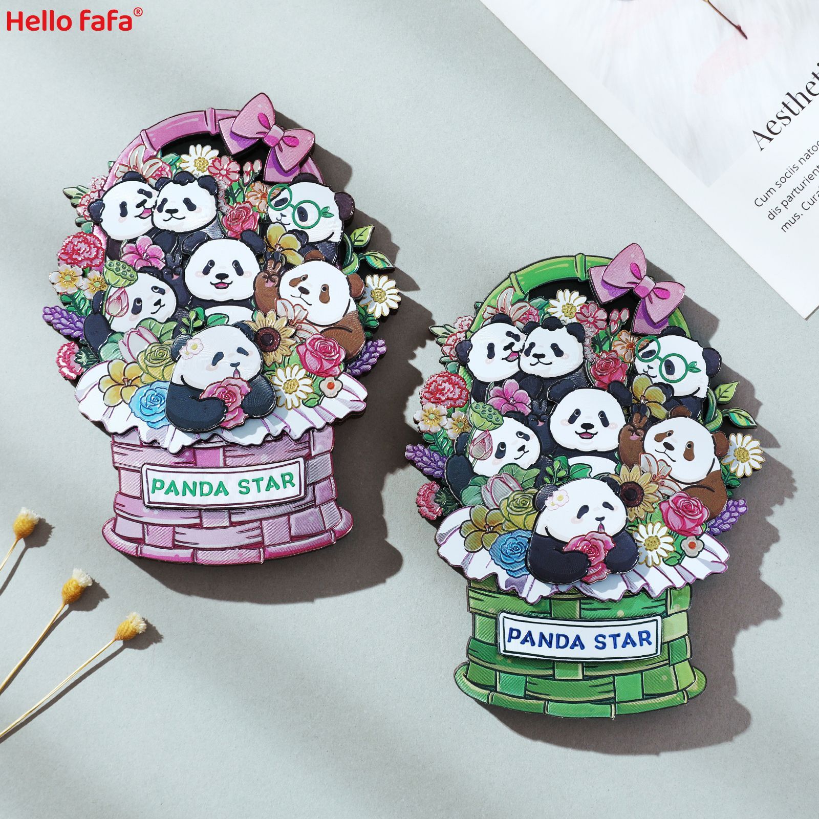 Chengdu Cartoon Panda Flower Basket Sliding Fridge Magnet, Creative Cultural & Creative Magnetic Fridge Magnet