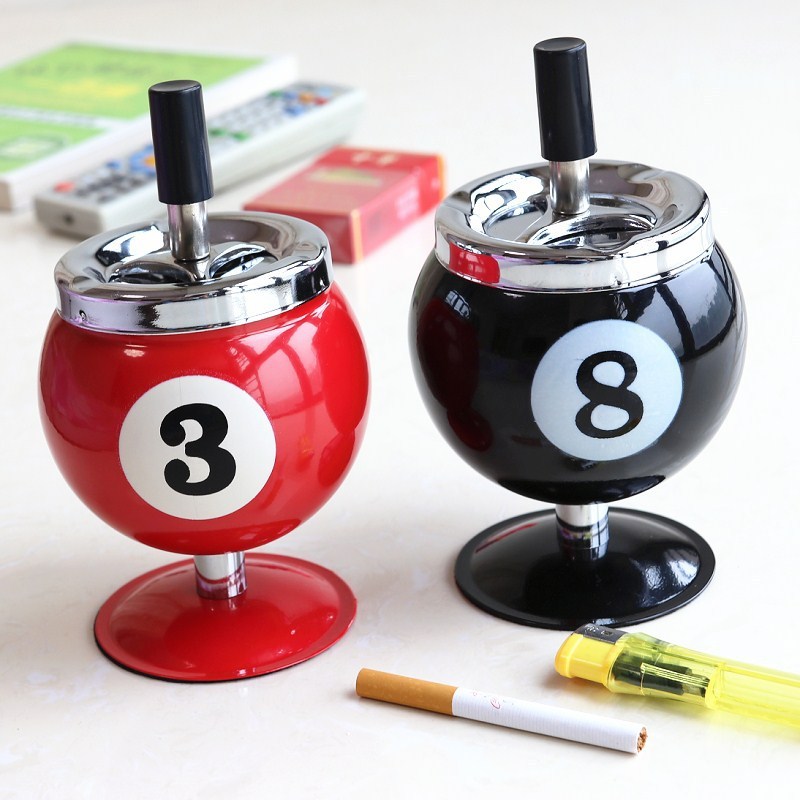 Bestselling Creative Billiard-Style Metal Ashtray - With Lid, Prevents Ash from Flying, Office Billiard Decor Ashtray