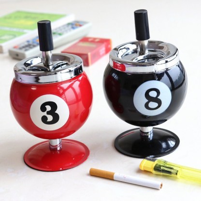 Bestselling Creative Billiard-Style Metal Ashtray - With Lid, Prevents Ash from Flying, Office Billiard Decor Ashtray