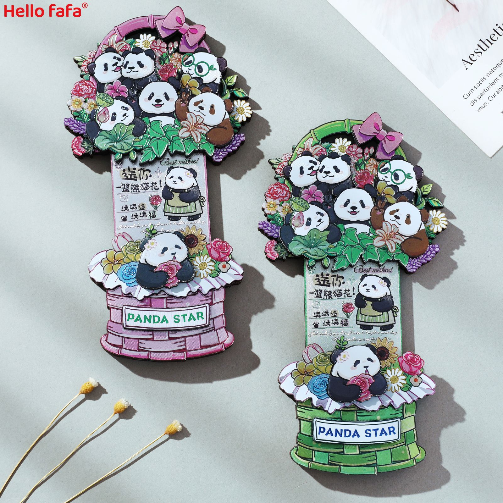 Chengdu Cartoon Panda Flower Basket Sliding Fridge Magnet, Creative Cultural & Creative Magnetic Fridge Magnet