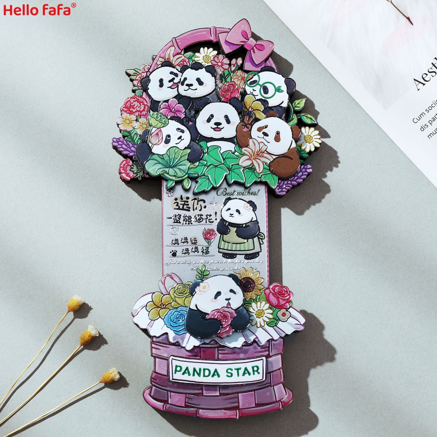 Chengdu Cartoon Panda Flower Basket Sliding Fridge Magnet, Creative Cultural & Creative Magnetic Fridge Magnet