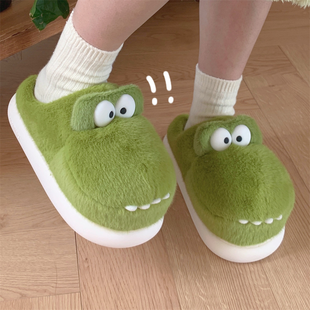Fashionable New Style Fun & Whimsical Crocodile Plush Warm Cotton Slippers - For Autumn & Winter Indoor Home Use, Lined with Fleece