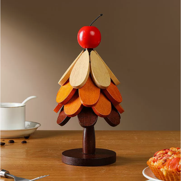 Heat-Resistant Mat & Tree-Shaped Coaster - Solid Wood/Bamboo Foldable Household Tabletop Heat Protector, Christmas Tree Style Ornament for Casserole & Food