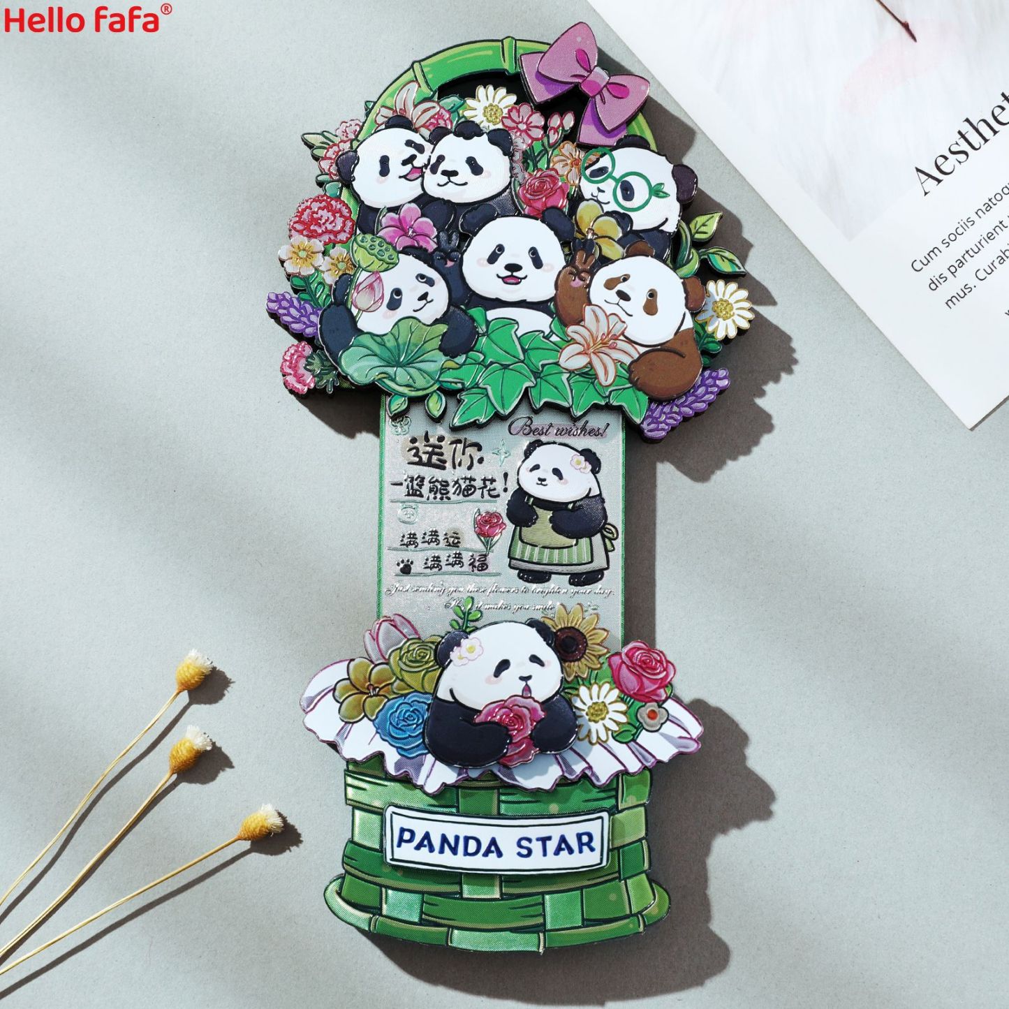 Chengdu Cartoon Panda Flower Basket Sliding Fridge Magnet, Creative Cultural & Creative Magnetic Fridge Magnet