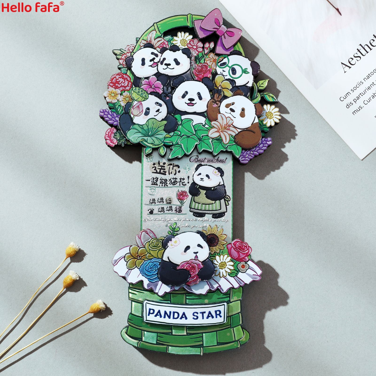 Chengdu Cartoon Panda Flower Basket Sliding Fridge Magnet, Creative Cultural & Creative Magnetic Fridge Magnet