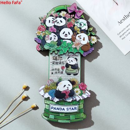 Chengdu Cartoon Panda Flower Basket Sliding Fridge Magnet, Creative Cultural & Creative Magnetic Fridge Magnet