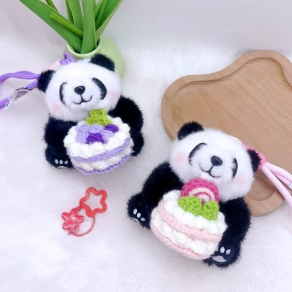 New Arrival: Knitted “Cake in Hand” Giant Panda Plush Charm – Cute Stuffed Chengdu Panda Doll for Bags & Keychains, Perfect Gift